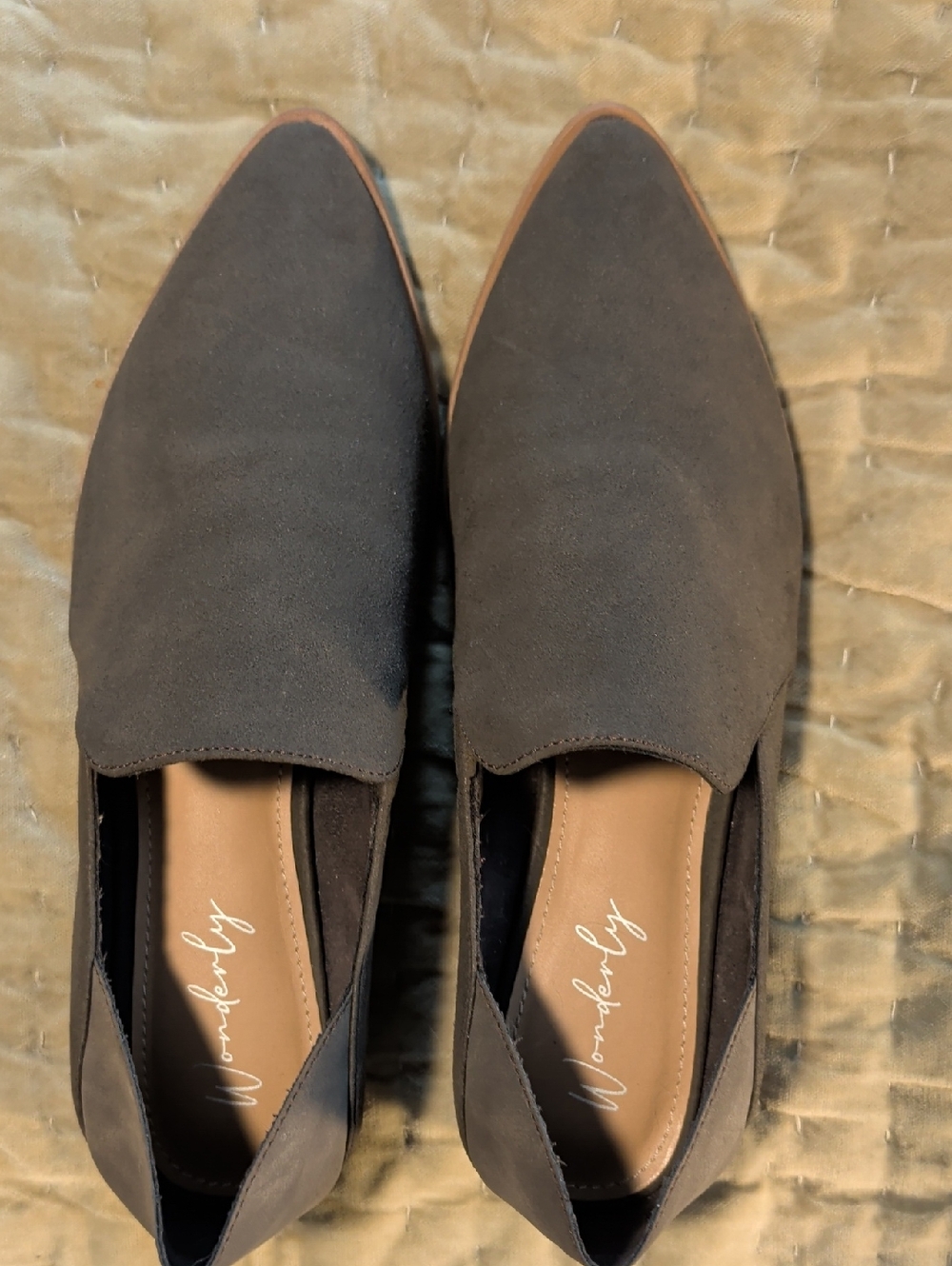 Wonderly  Slip-On Pointed Toe Loafers in Taupe Brown